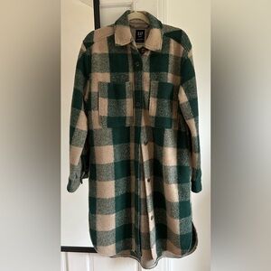 GAP Green and Tan Checkered Coat
